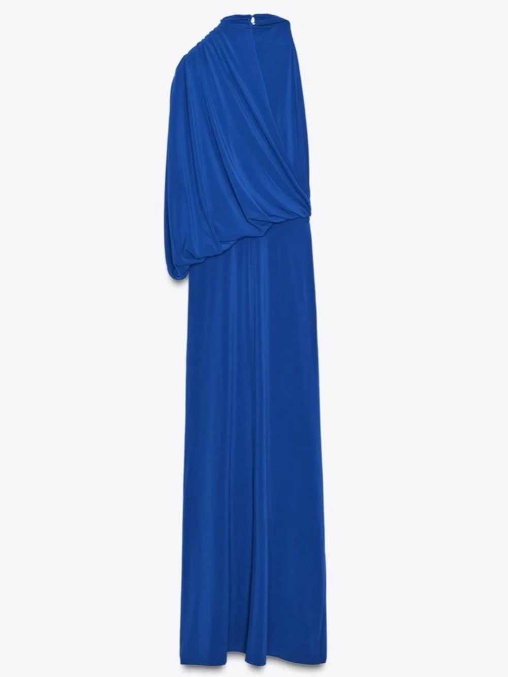 Zara Asymmetrical Cape Sleeve High Neck Bare Shoulder Ruched Detail Maxi Dress - Picture 9 of 15